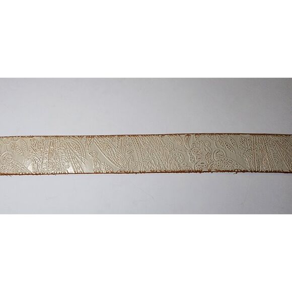 Vintage Fossil Genuine Leather Belt White Tooled Leather Rhinestone Buckle - Picture 9 of 11